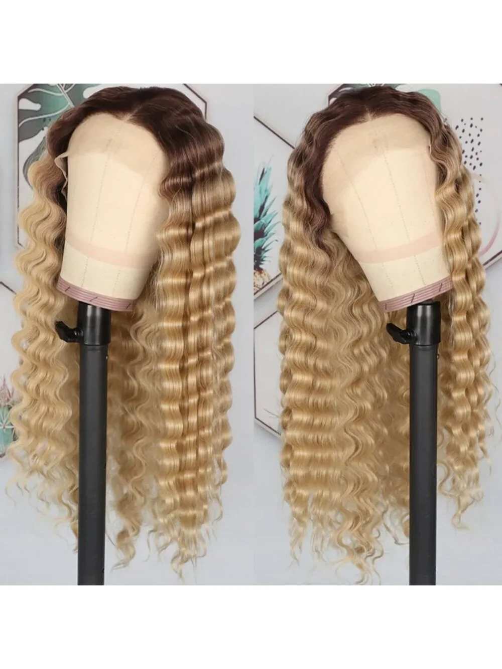 Long Brown Blonde Kinky Curly Lace Front Wig - Heat Resistant, Soft, Glueless